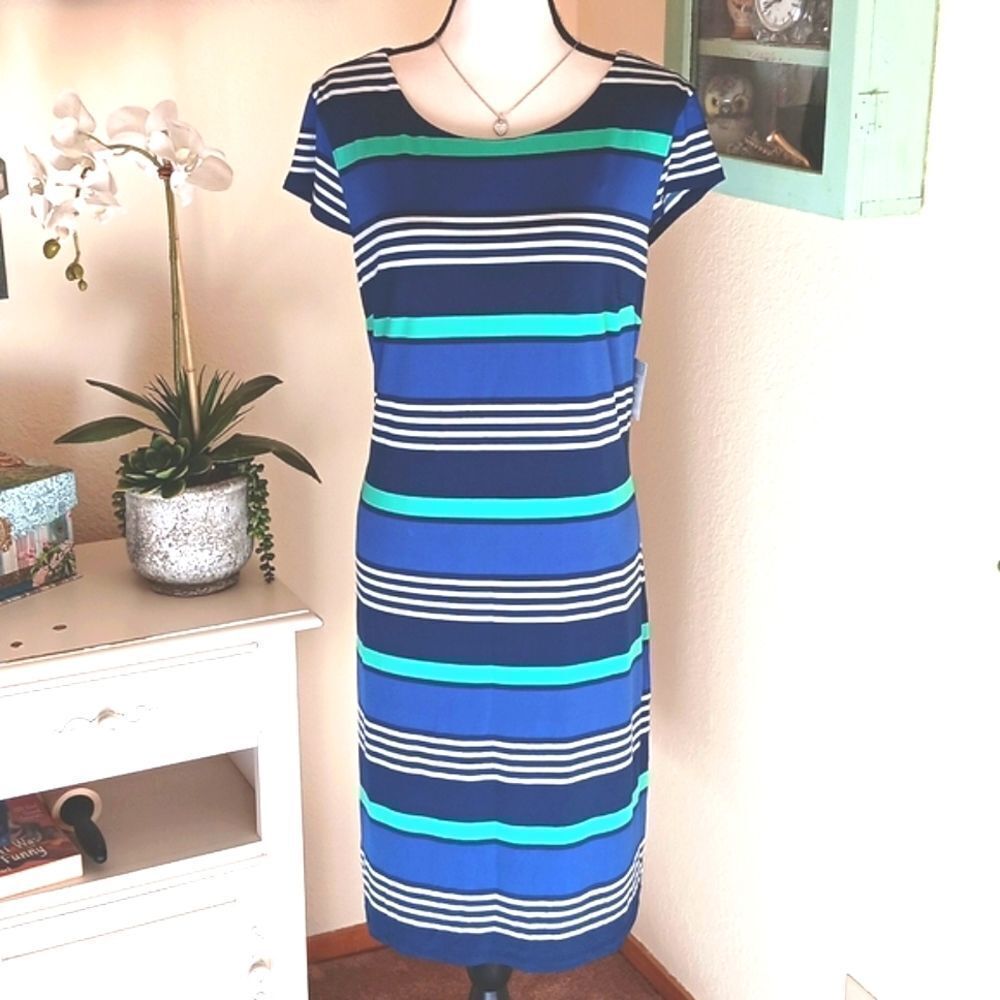 NWT Liz Claiborne Navy Blue Multi Dress Career. Professional. Office.